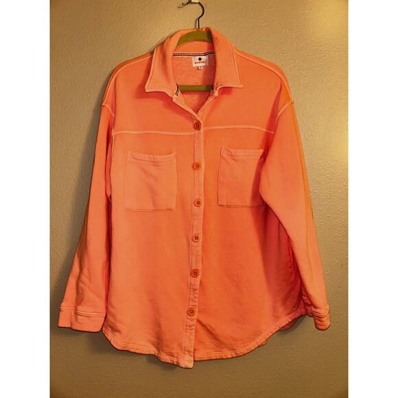SUNDRY Spring Fleece  Pigment Peach Casual Long Sleeves Shirt Jacket Shacket - Picture 1 of 10
